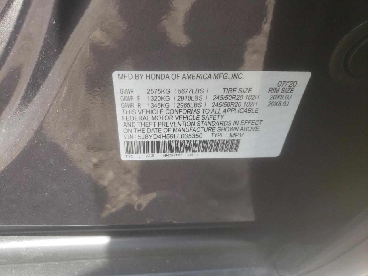 5J8YD4H59LL035350 2020 Acura Mdx Technology