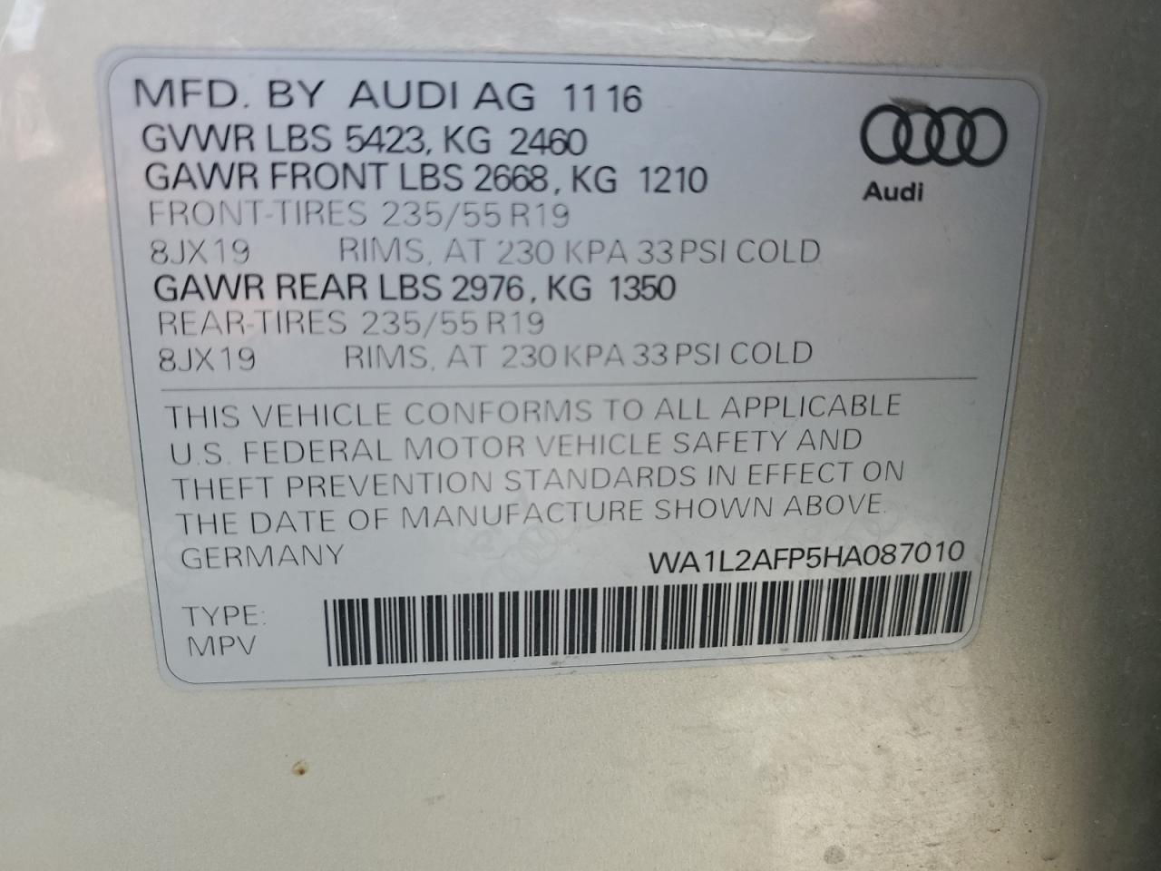 WA1L2AFP5HA087010 2017 Audi Q5 Premium Plus