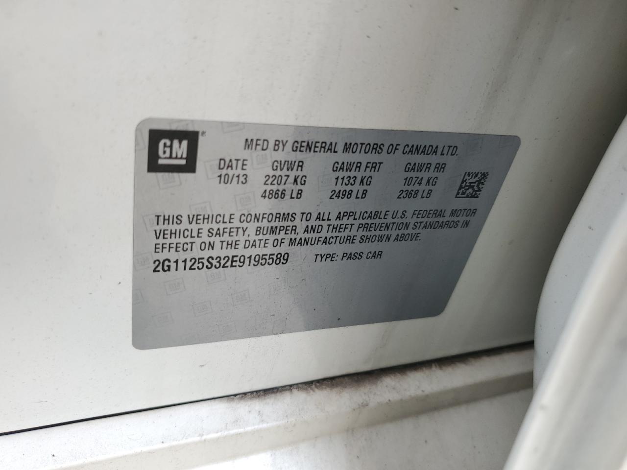 2G1125S32E9195589 2014 Chevrolet Impala Lt