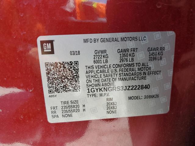 2018 Cadillac Xt5 Platinum VIN: 1GYKNGRS3JZ222840 Lot: 58935494