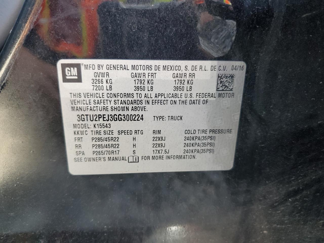 3GTU2PEJ3GG300224 2016 GMC Sierra K1500 Denali