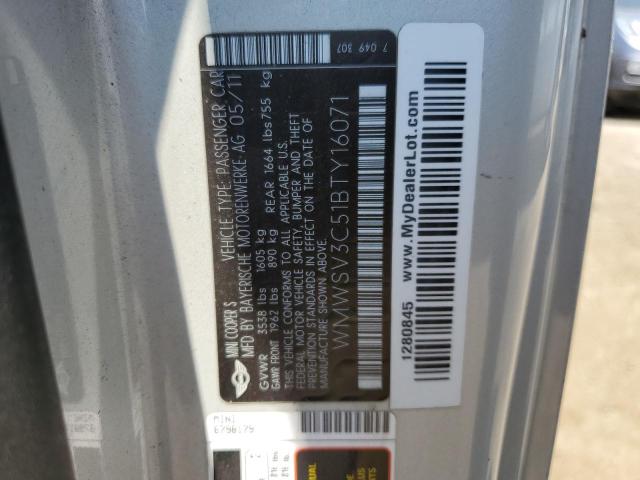 2011 Mini Cooper S VIN: WMWSV3C51BTY16071 Lot: 60043964