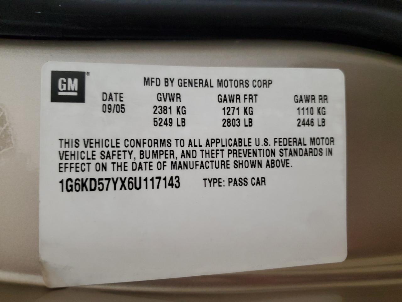 1G6KD57YX6U117143 2006 Cadillac Dts