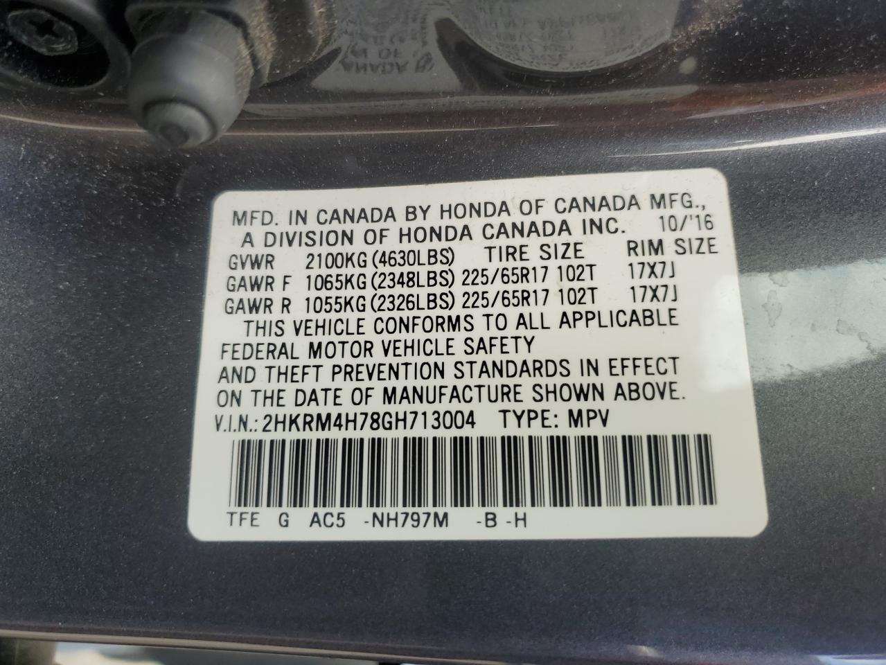 2HKRM4H78GH713004 2016 Honda Cr-V Exl