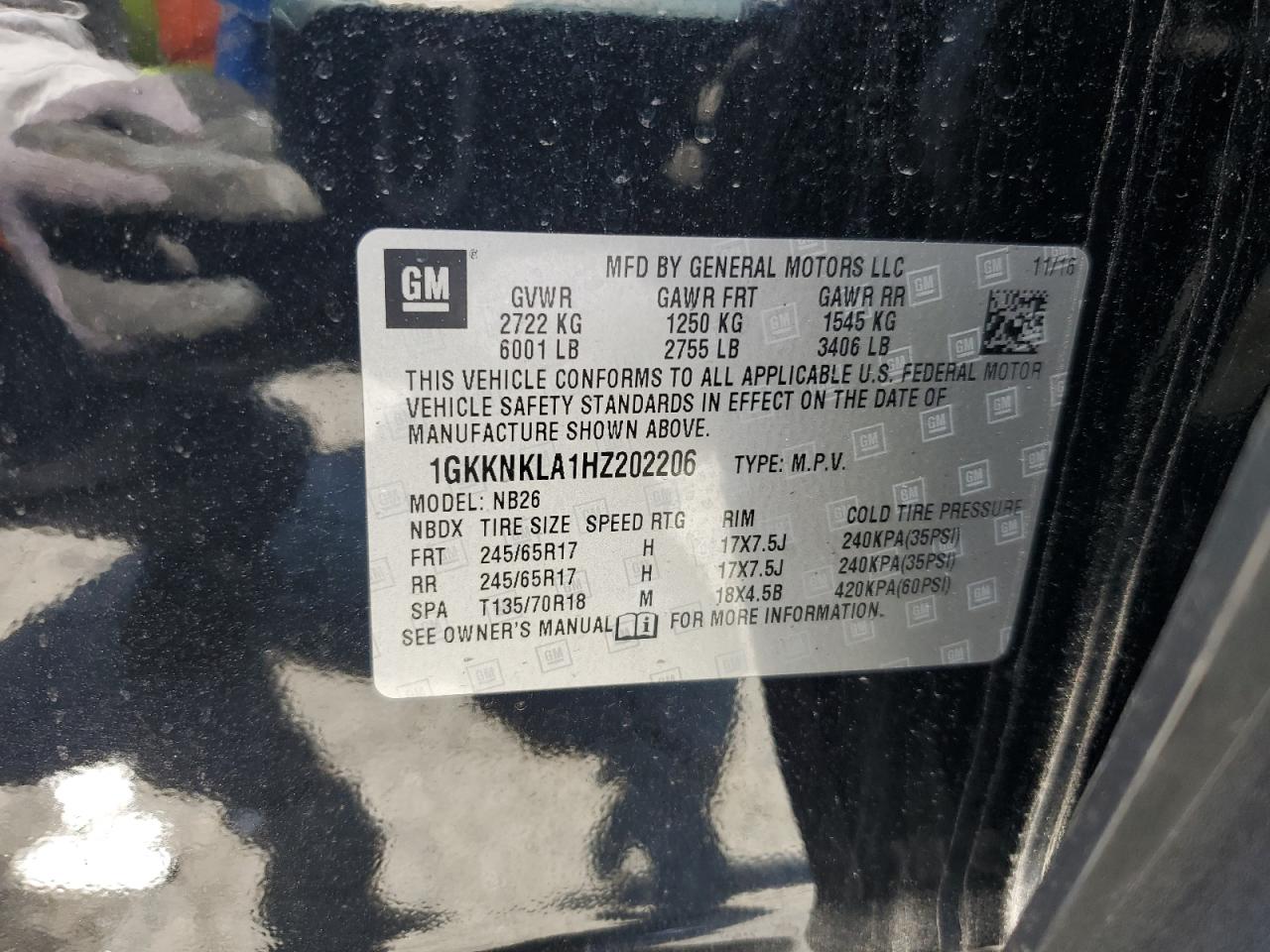 1GKKNKLA1HZ202206 2017 GMC Acadia Sle