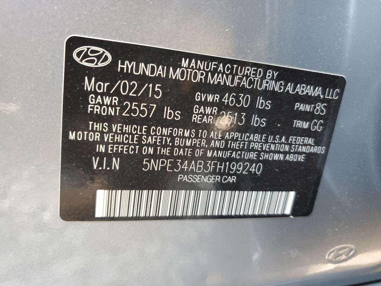 5NPE34AB3FH199240 2015 Hyundai Sonata Sport