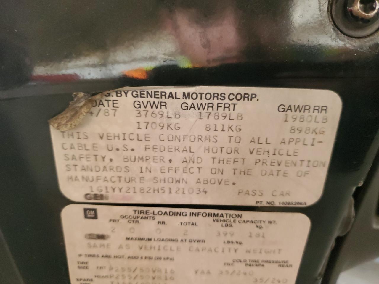 1G1YY2182H5121034 1987 Chevrolet Corvette