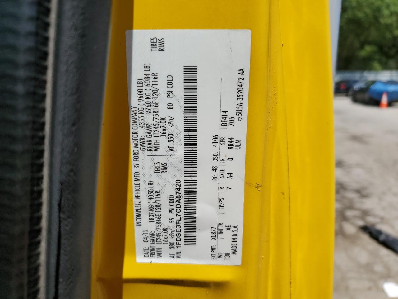 1FDSE3FL7CDA87420 2012 Ford Econoline E350 Super Duty Cutaway Van