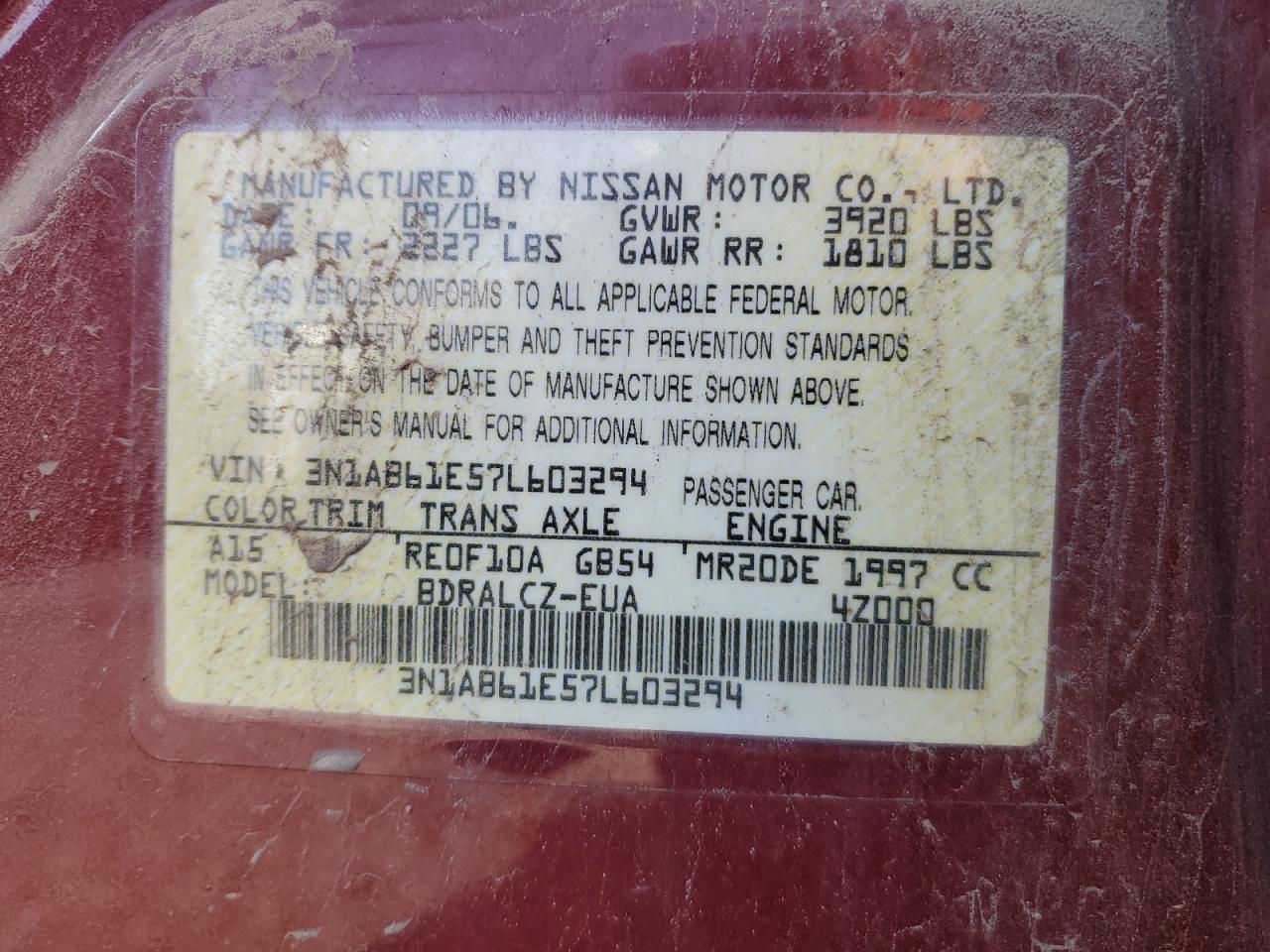 3N1AB61E57L603294 2007 Nissan Sentra 2.0