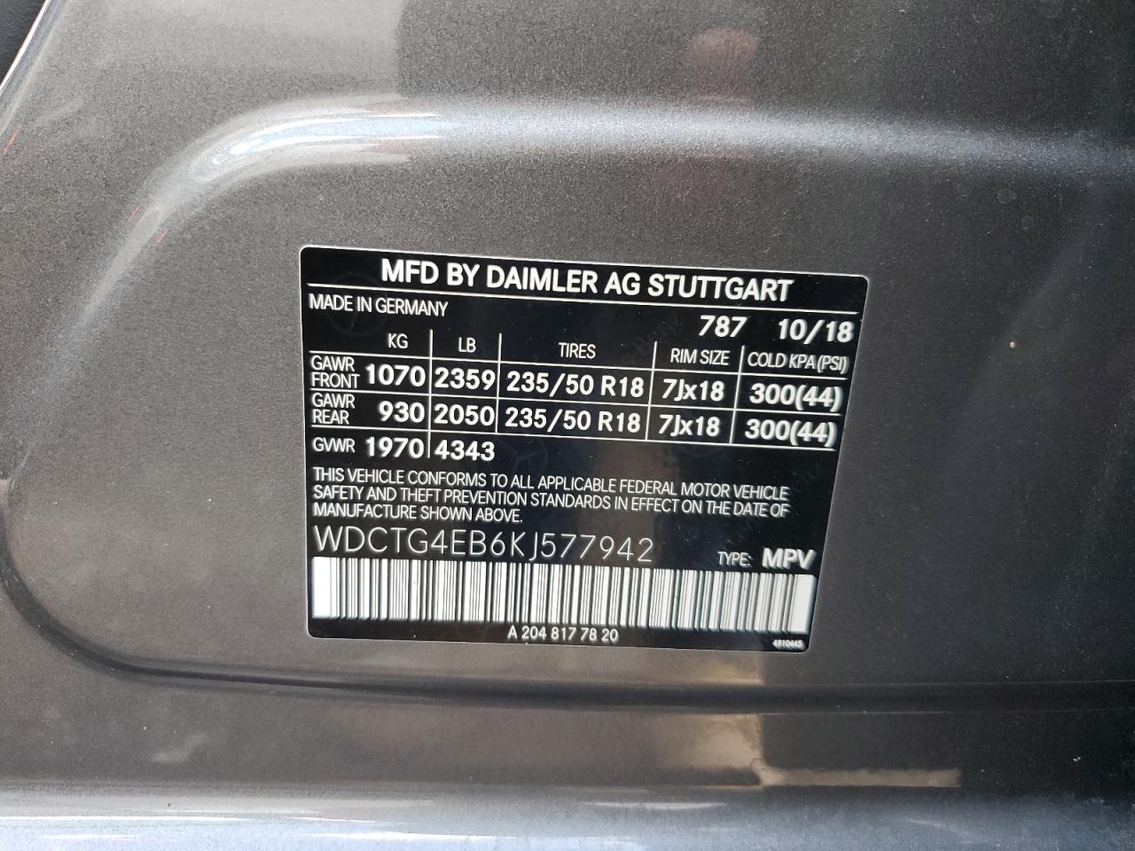 WDCTG4EB6KJ577942 2019 Mercedes-Benz Gla 250