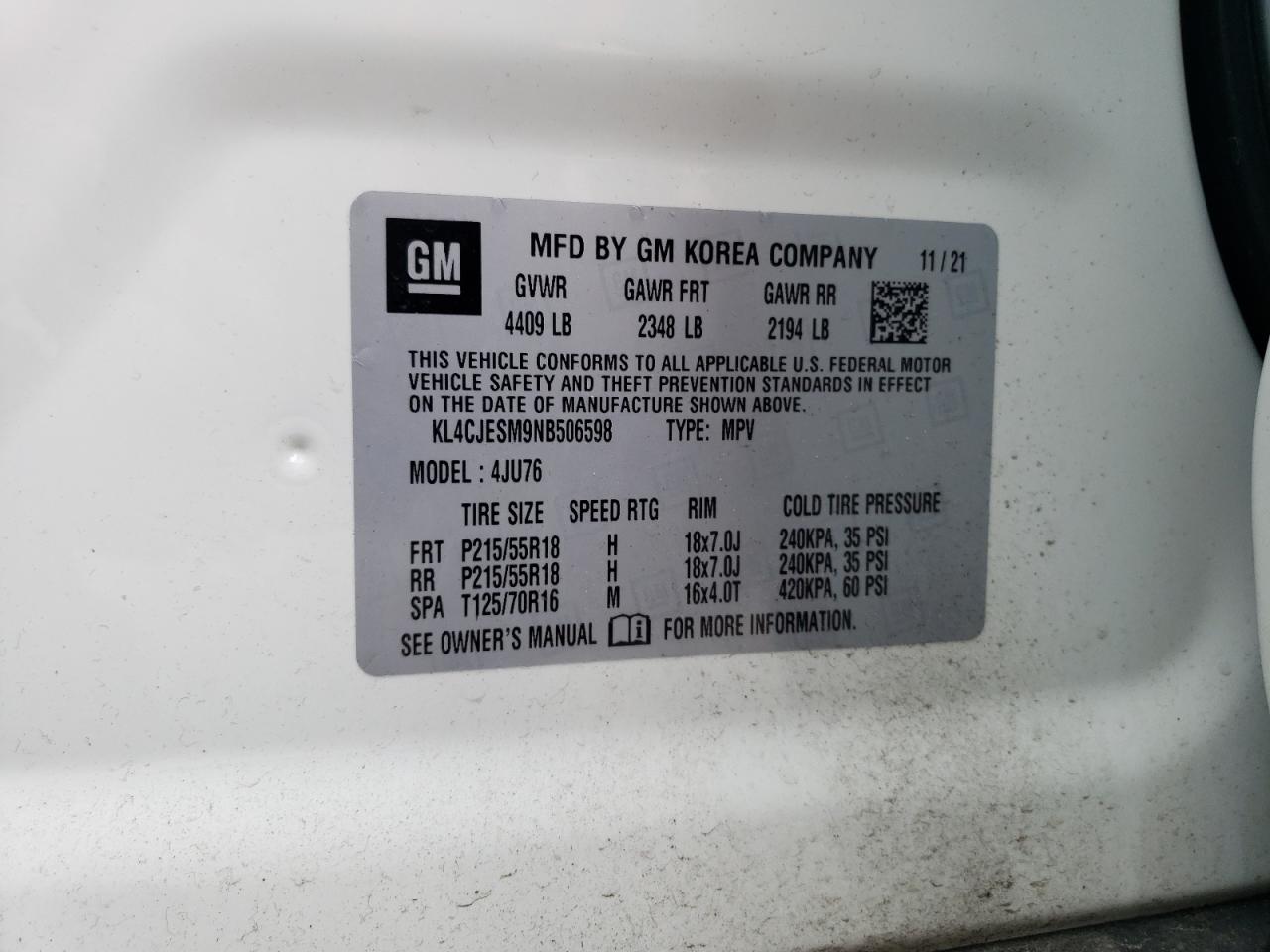 KL4CJESM9NB506598 2022 Buick Encore Preferred