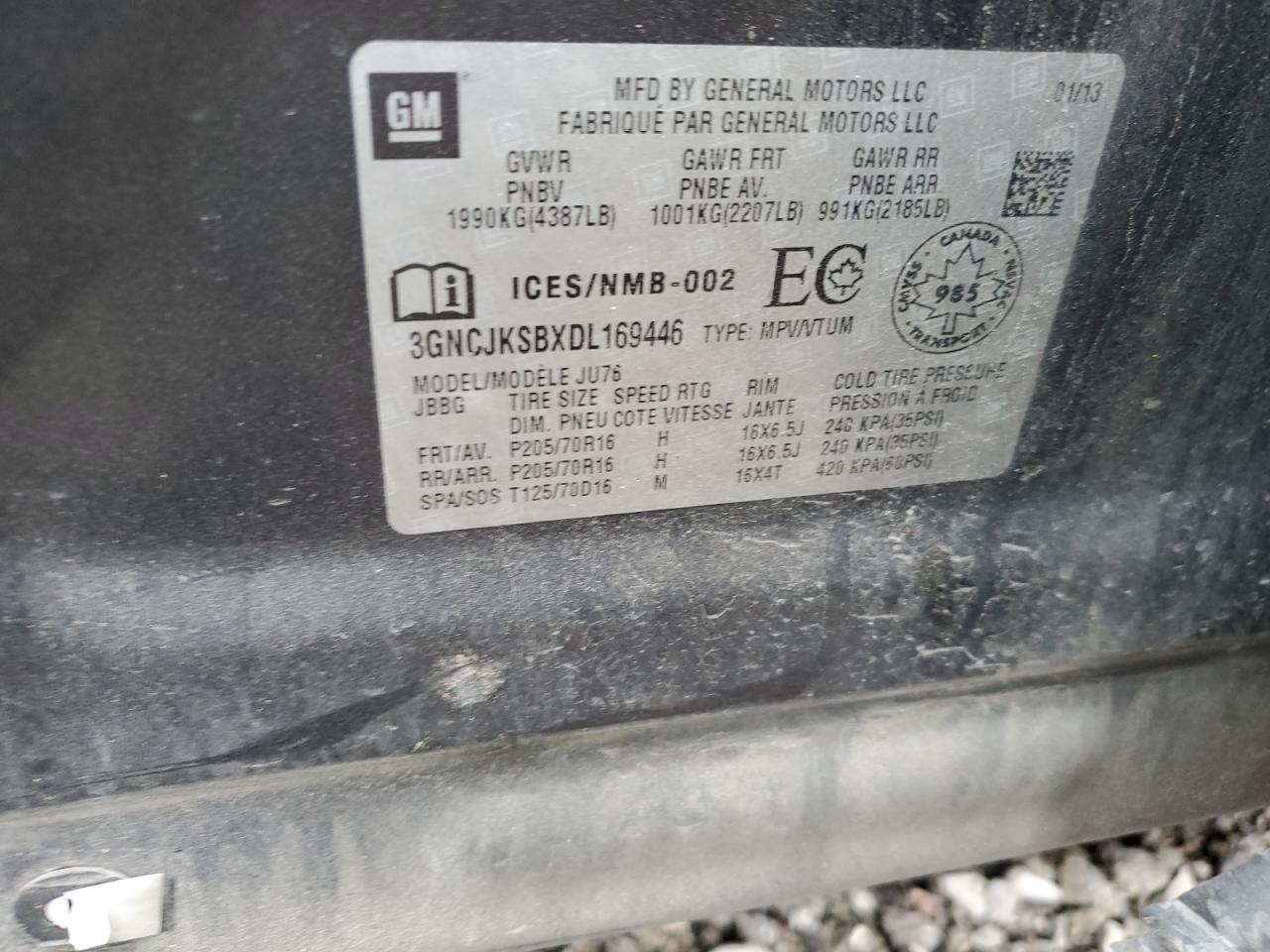 3GNCJKSBXDL169446 2013 Chevrolet Trax Ls