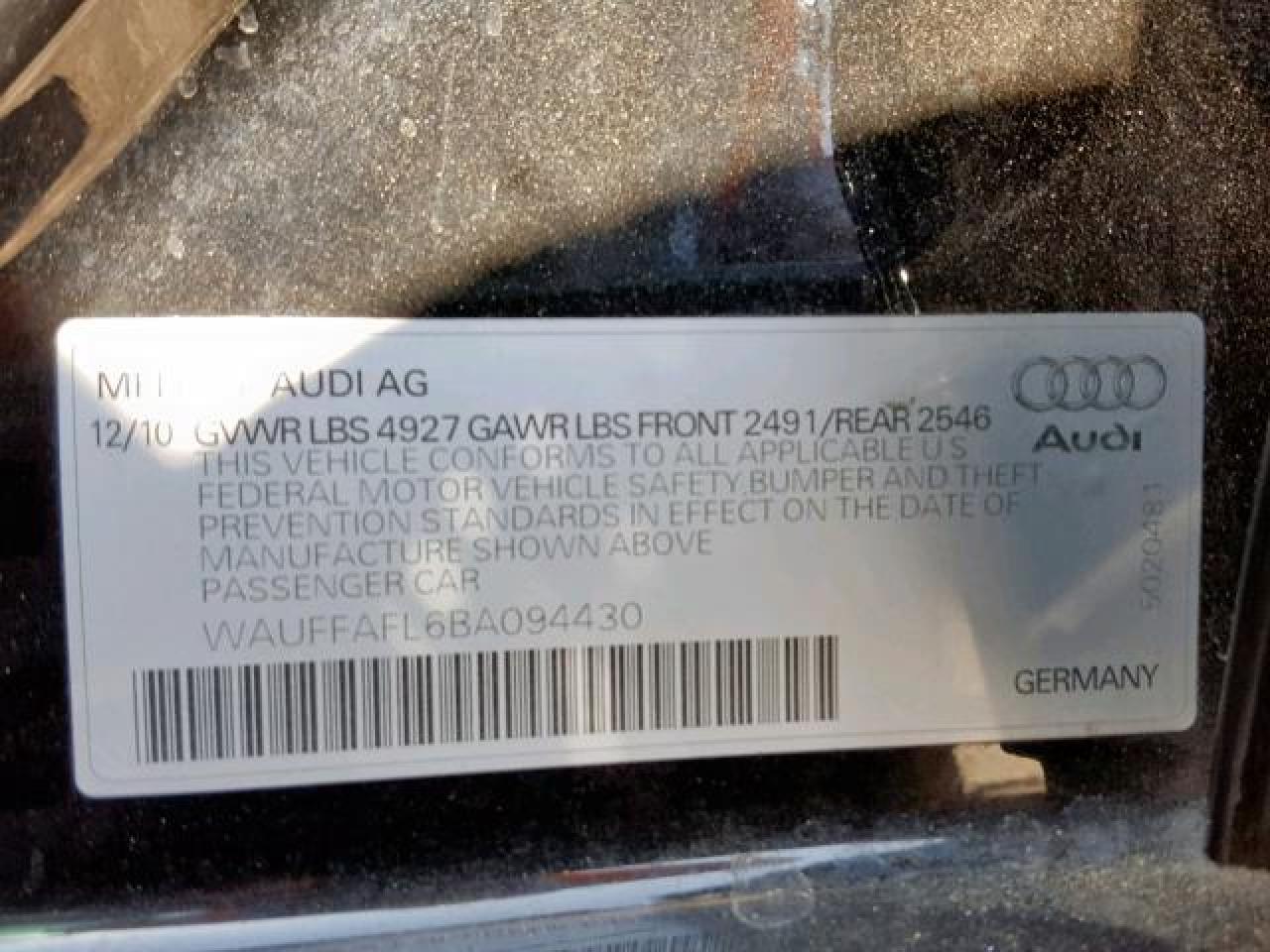 WAUFFAFL6BA094430 2011 Audi A4 Premium Plus