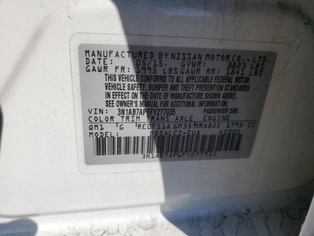 2015 Nissan Sentra S VIN: 3N1AB7AP6FY277935 Lot: 58979324