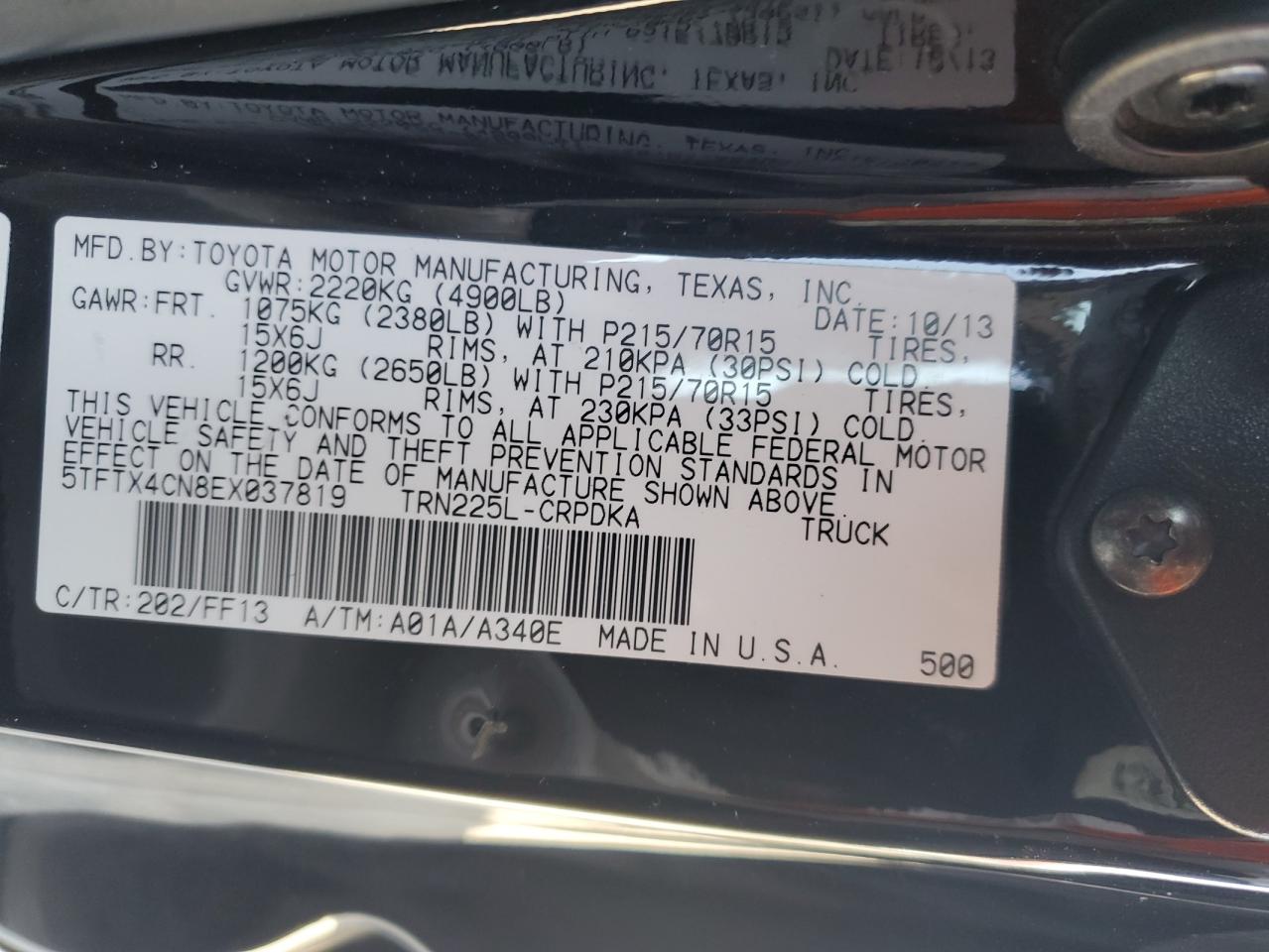 5TFTX4CN8EX037819 2014 Toyota Tacoma Access Cab