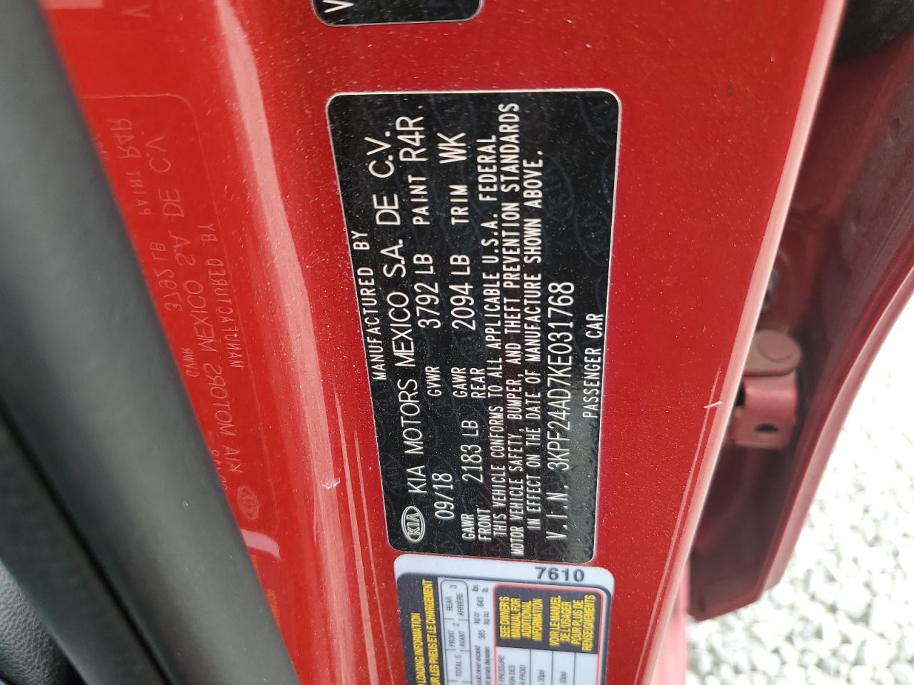 3KPF24AD7KE031768 2019 Kia Forte Fe