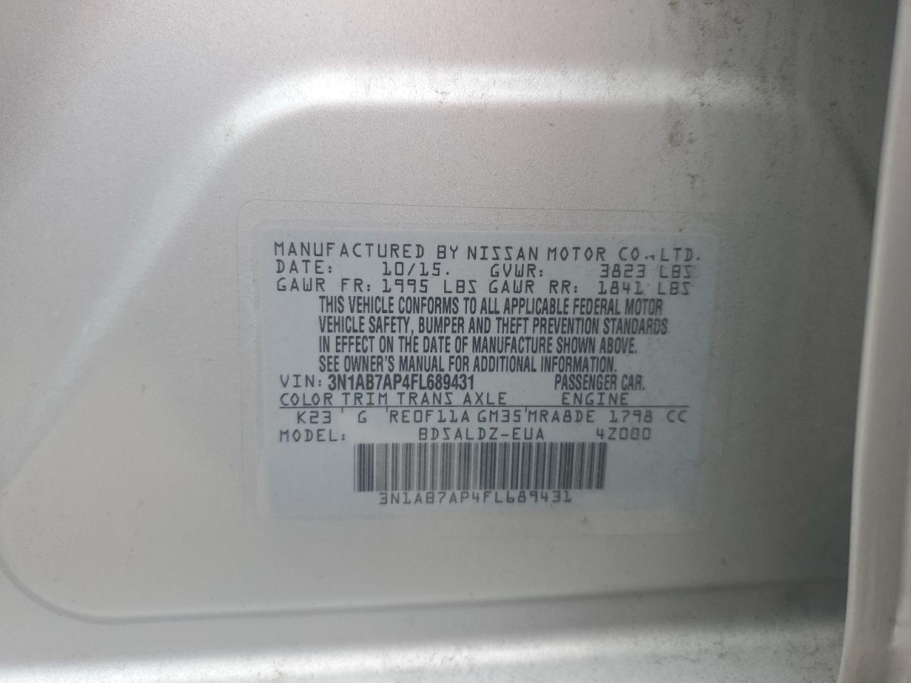 3N1AB7AP4FL689431 2015 Nissan Sentra S
