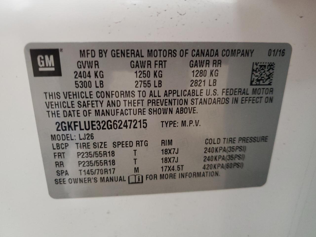 2GKFLUE32G6247215 2016 GMC Terrain Slt