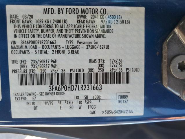 3FA6P0HD7LR231663 2020 FORD FUSION - Image 13