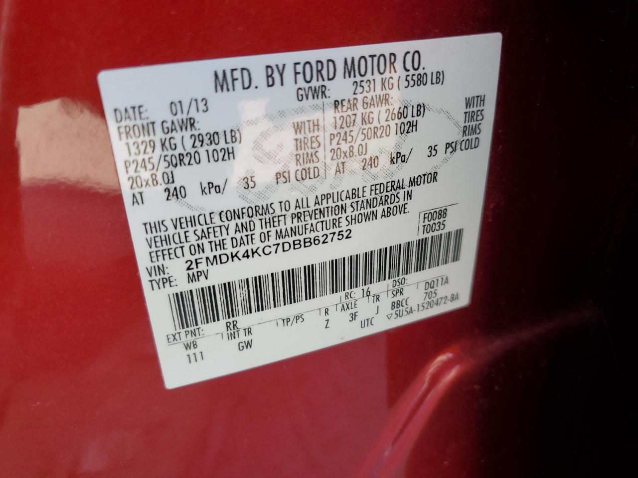 2FMDK4KC7DBB62752 2013 Ford Edge Limited