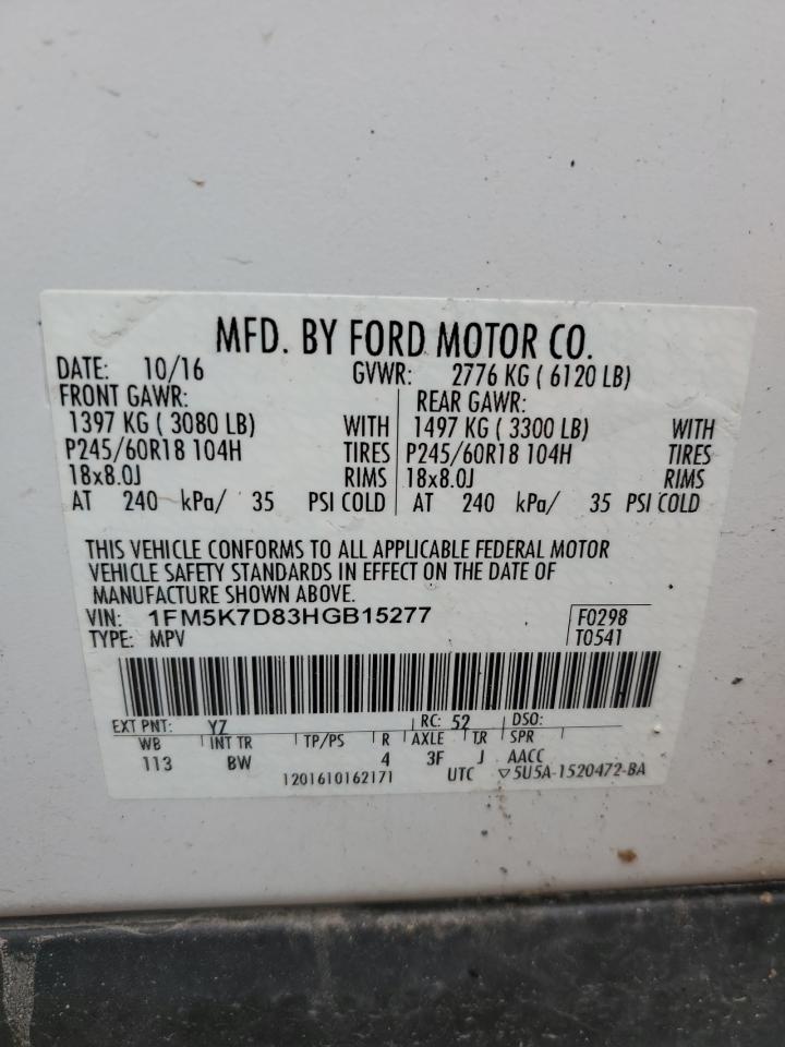 1FM5K7D83HGB15277 2017 Ford Explorer Xlt