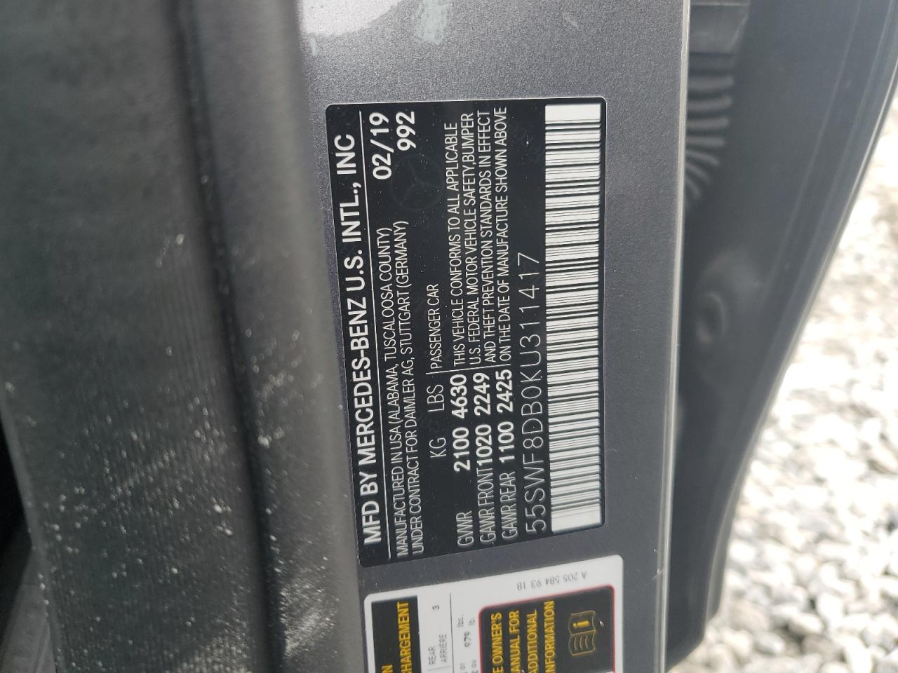 55SWF8DB0KU311417 2019 Mercedes-Benz C 300