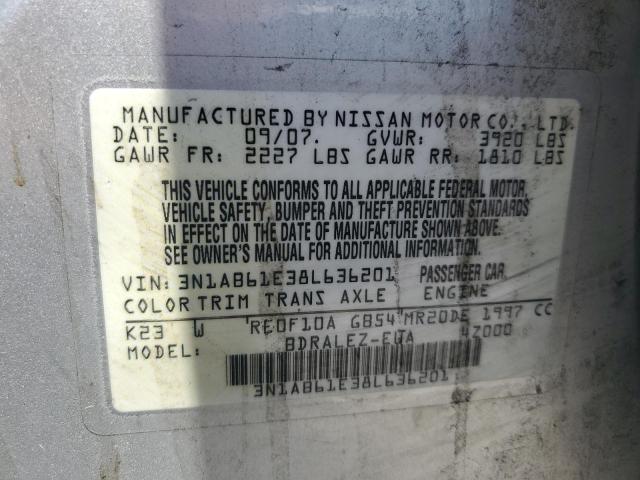 2008 Nissan Sentra 2.0 VIN: 3N1AB61E38L636201 Lot: 61294544