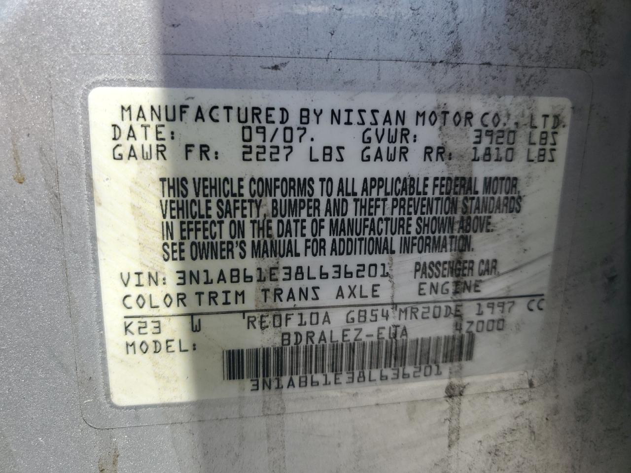 3N1AB61E38L636201 2008 Nissan Sentra 2.0