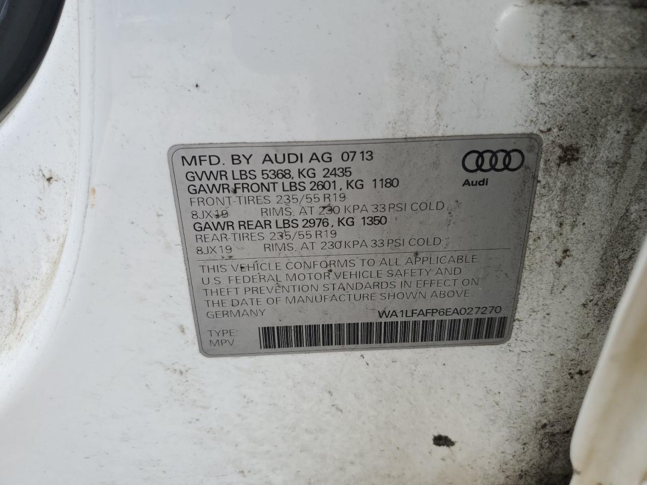 WA1LFAFP6EA027270 2014 Audi Q5 Premium Plus