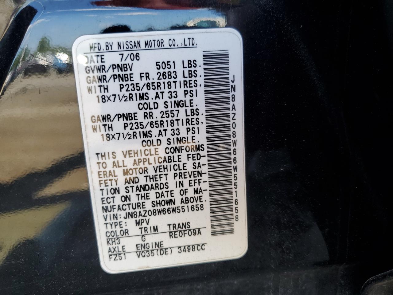 JN8AZ08W66W551658 2006 Nissan Murano Sl