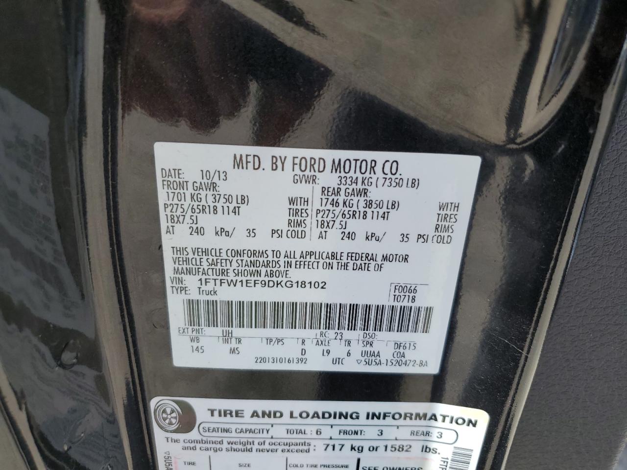 1FTFW1EF9DKG18102 2013 Ford F150 Supercrew