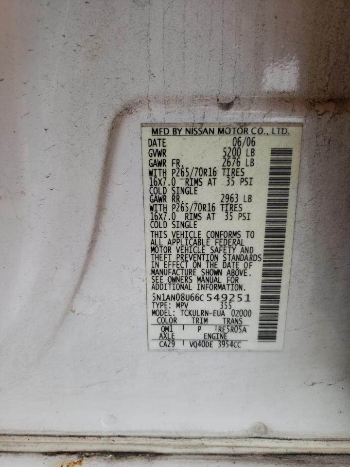5N1AN08U66C549251 2006 Nissan Xterra Off Road