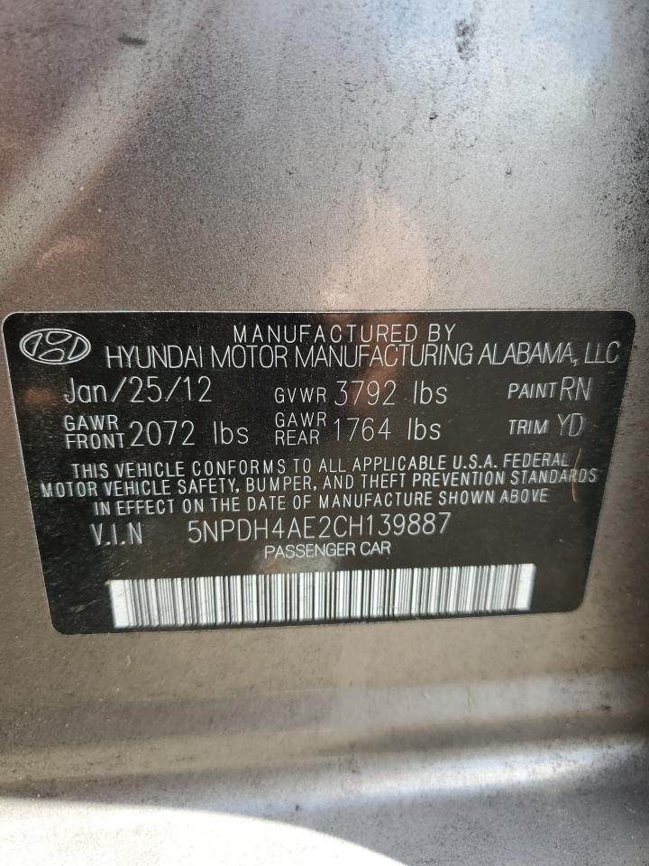 5NPDH4AE2CH139887 2012 Hyundai Elantra Gls