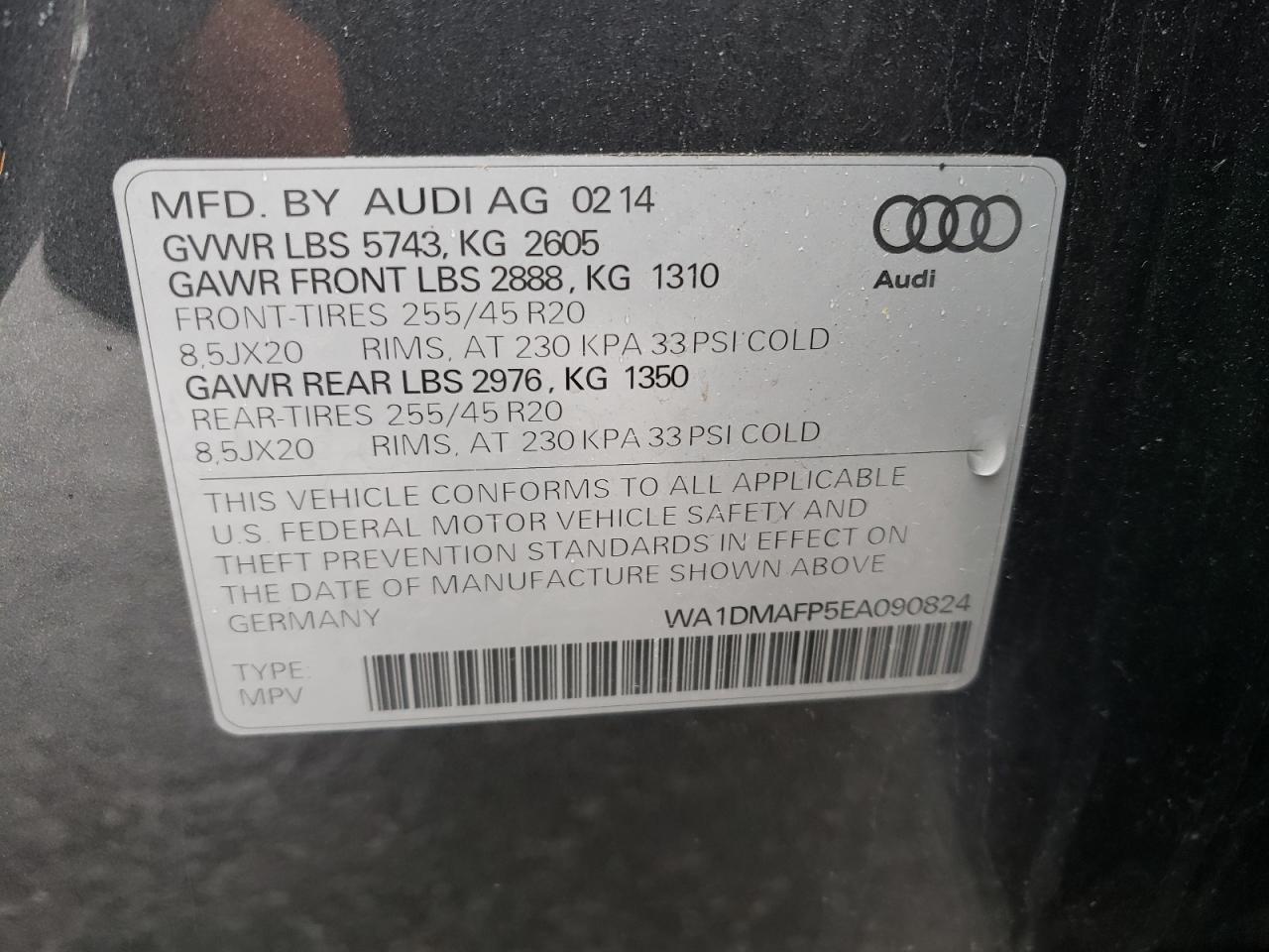 WA1DMAFP5EA090824 2014 Audi Q5 Tdi Premium Plus