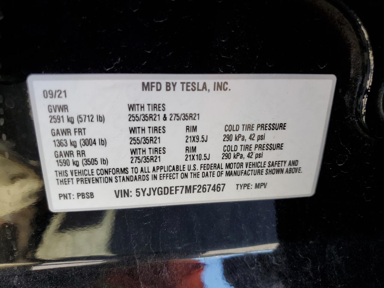 5YJYGDEF7MF267467 2021 Tesla Model Y