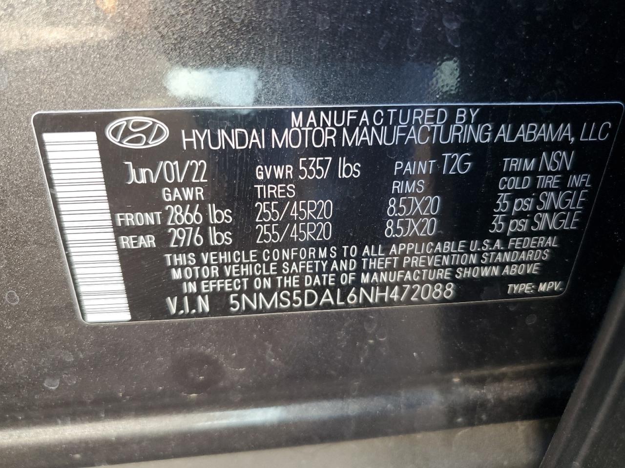 5NMS5DAL6NH472088 2022 Hyundai Santa Fe Calligraphy