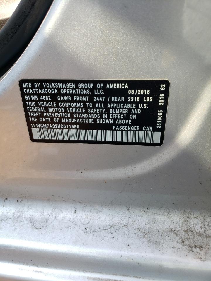 1VWCM7A32HC011950 2017 Volkswagen Passat Sel Premium