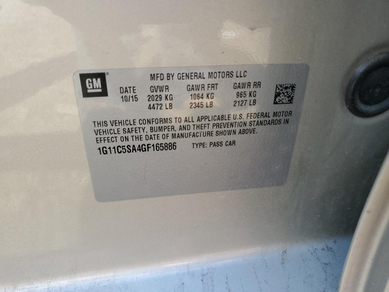 1G11C5SA4GF165886 2016 Chevrolet Malibu Limited Lt