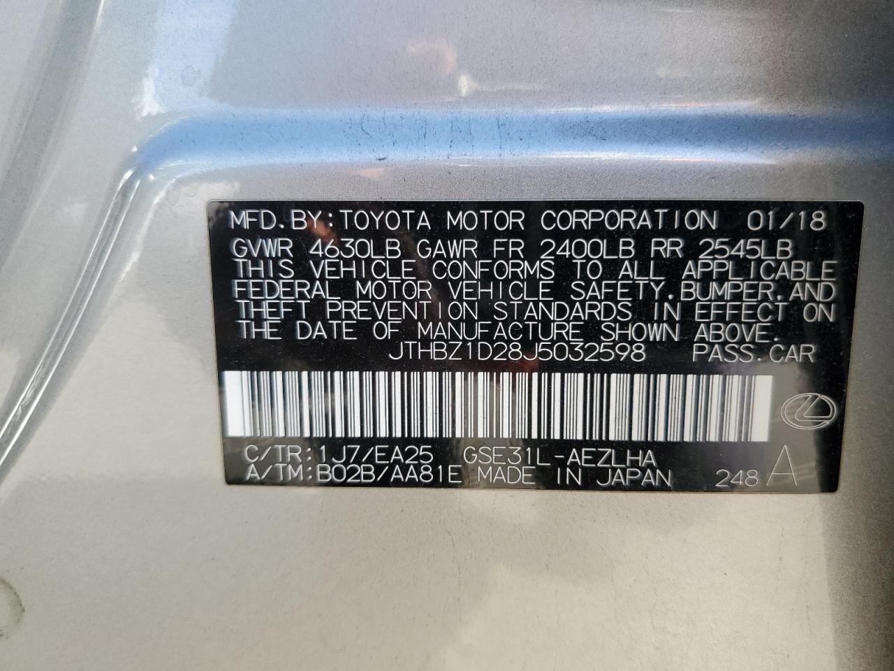 JTHBZ1D28J5032598 2018 Lexus Is 350