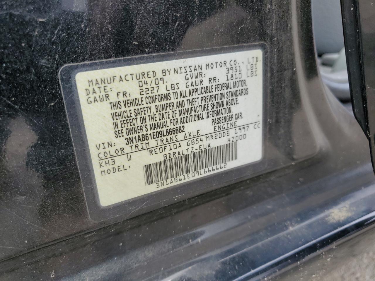 3N1AB61E09L666662 2009 Nissan Sentra 2.0