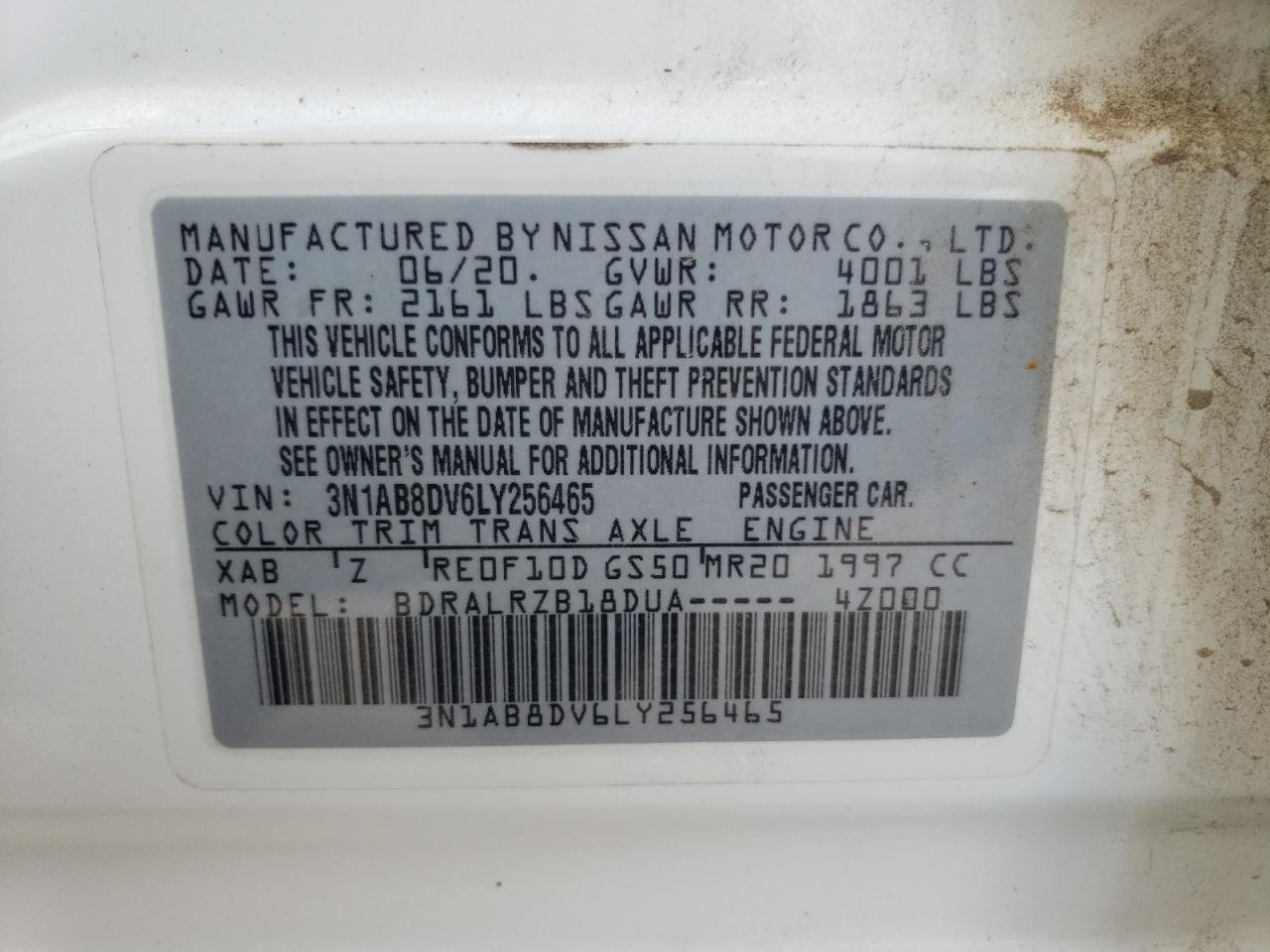 3N1AB8DV6LY256465 2020 Nissan Sentra Sr