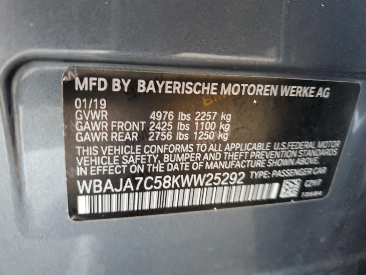 WBAJA7C58KWW25292 2019 BMW 530 Xi