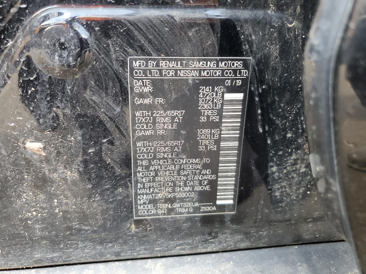 KNMAT2MV5KP533002 2019 Nissan Rogue S