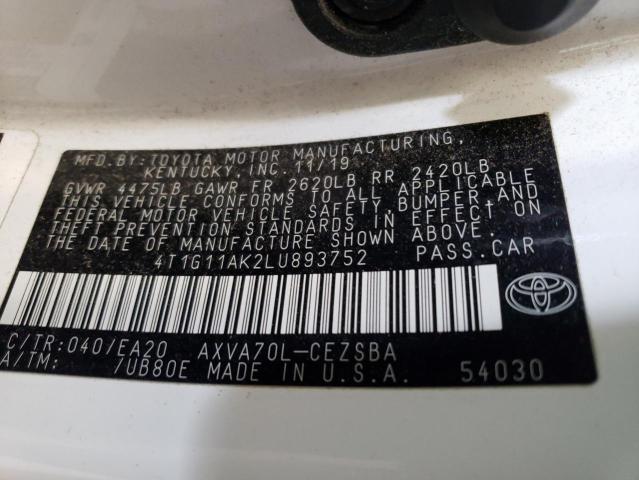 VIN 4T1G11AK2LU893752 2020 Toyota Camry, SE no.13