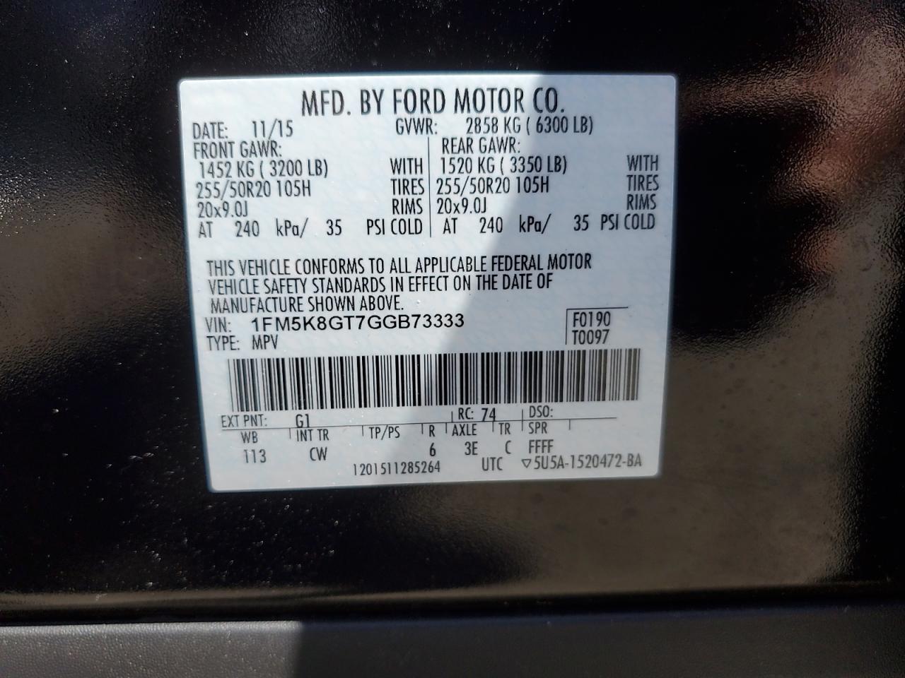 1FM5K8GT7GGB73333 FORD EXPLORER 2016