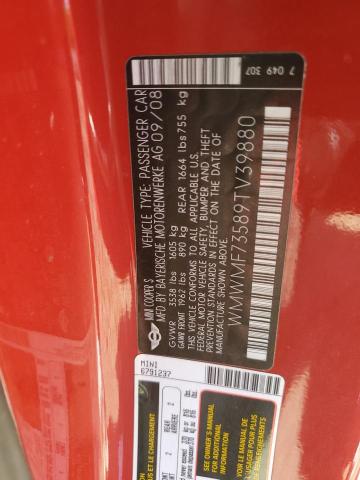 2009 Mini Cooper S VIN: WMWMF73589TV39880 Lot: 60152534