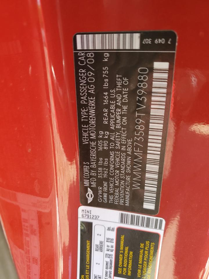 WMWMF73589TV39880 2009 Mini Cooper S