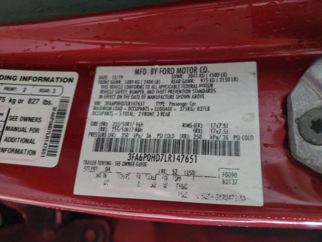 VIN 3FA6P0HD7LR147651 2020 Ford Fusion, SE no.12