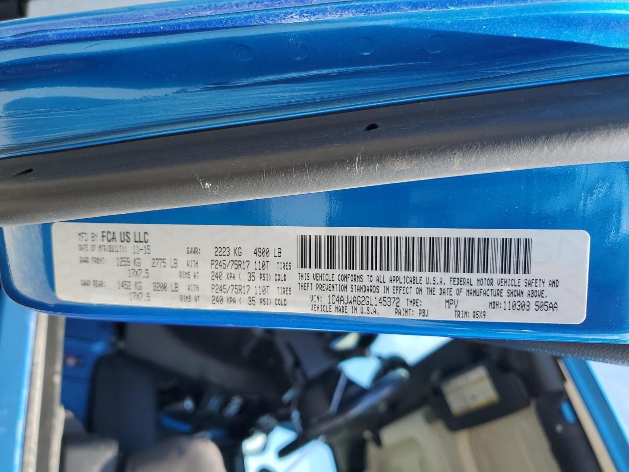 1C4AJWAG2GL145372 2016 Jeep Wrangler Sport