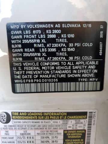 2016 VOLKSWAGEN TOUAREG SP - WVGEF9BP9GD010205